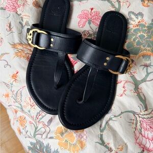 Tory Burch Black Sandals with Gold Buckle